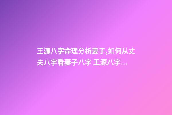 王源八字命理分析妻子,如何从丈夫八字看妻子八字 王源八字姻缘分析,诚请您—-分析我的八字,求姻缘明细解说~-第1张-观点-玄机派